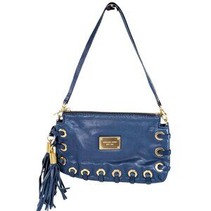 Michael Kors Astor Grommet Tassel Blue Leather Zip Clutch Shoulder Bag